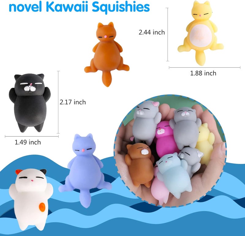 Manmel 16pcs Mochi Squishy Toys Set, Mini Kawaii Animals Squishies Pack Fidget Toys for Kids - Cat Party Favors, Fidget Toys Packs, Birthday Gifts for Boys & Girls - Image 2