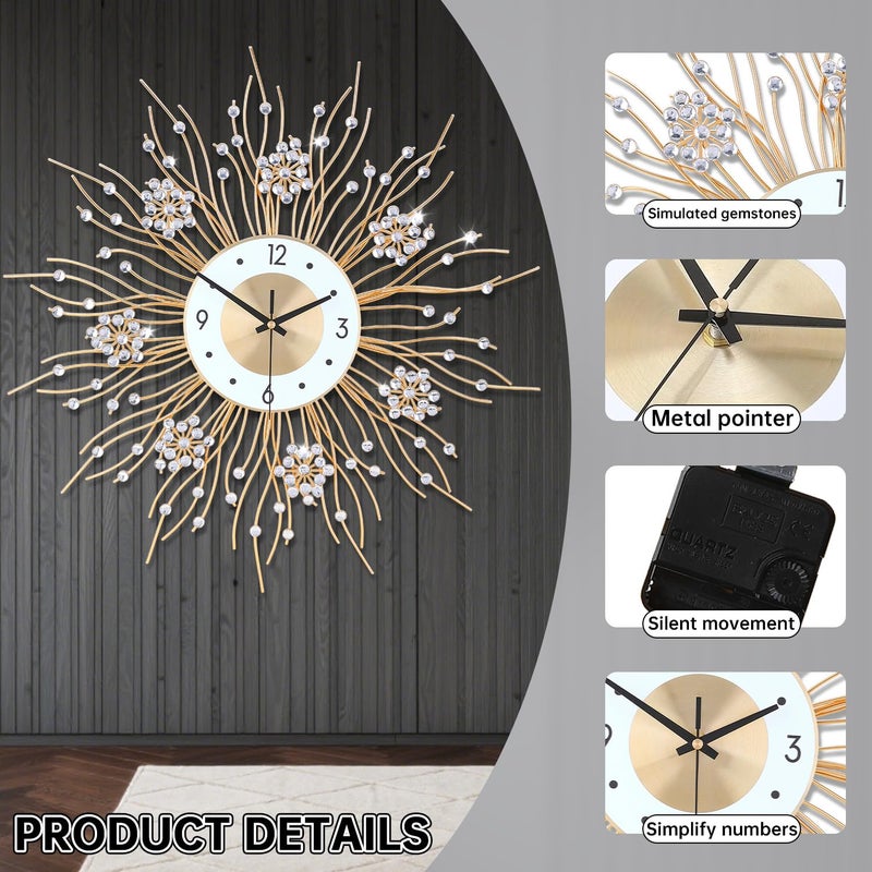 SIN&MI Large Wall Clocks, Silent Sunflower Shape Chic Decorative Wall Clock, Modern Non-Ticking Round Clock Dial Iron Metal Wall Clock for Living Room Decor Entrance Office Cafe 20 Inch - Image 2