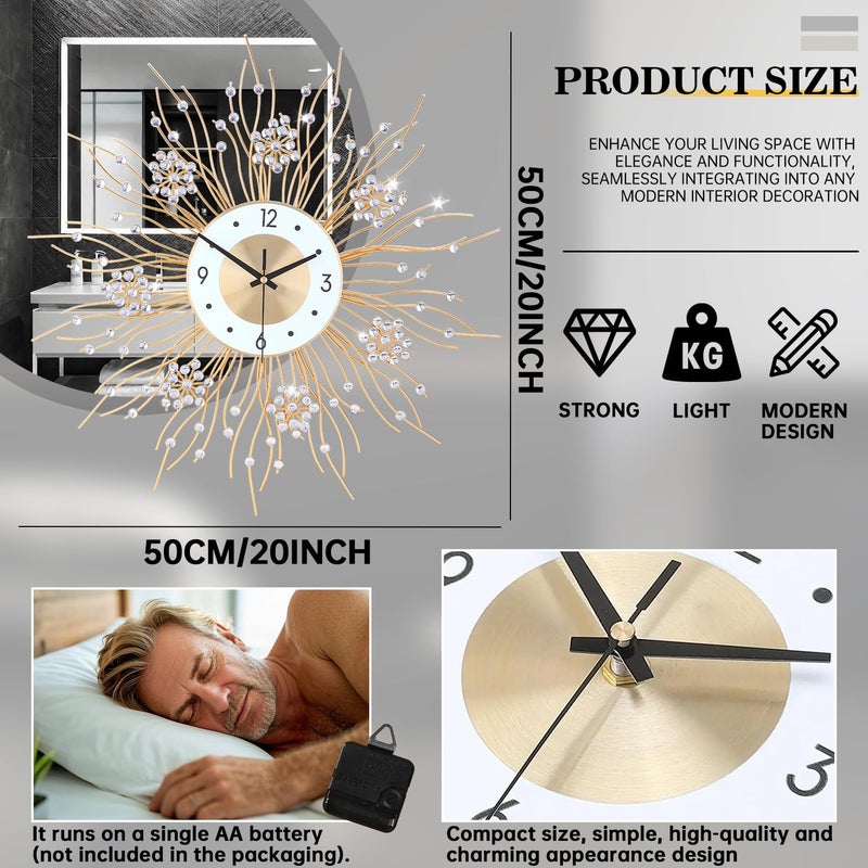 SIN&MI Large Wall Clocks, Silent Sunflower Shape Chic Decorative Wall Clock, Modern Non-Ticking Round Clock Dial Iron Metal Wall Clock for Living Room Decor Entrance Office Cafe 20 Inch - Image 3