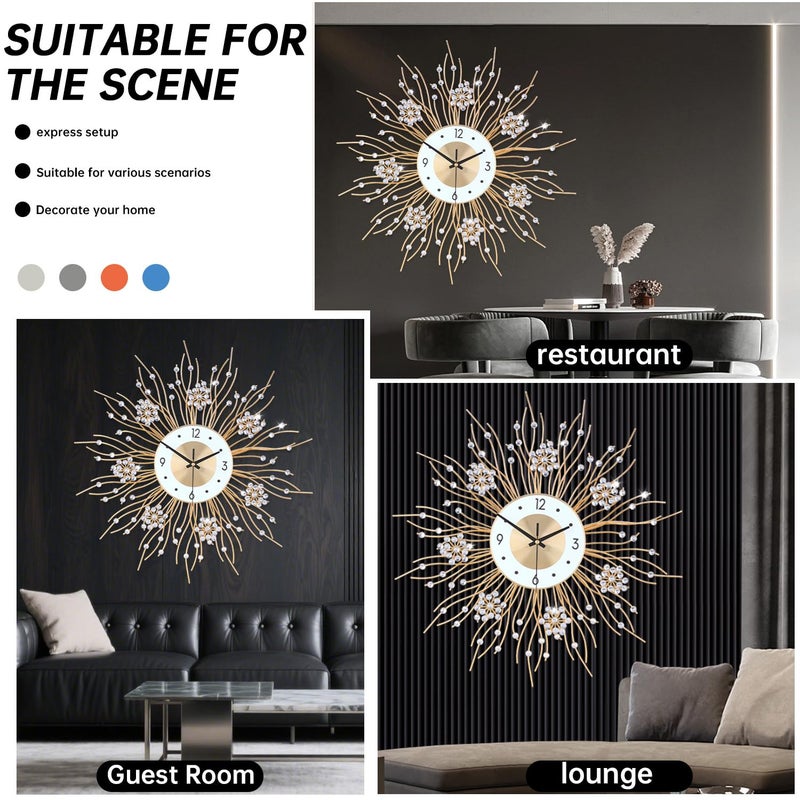 SIN&MI Large Wall Clocks, Silent Sunflower Shape Chic Decorative Wall Clock, Modern Non-Ticking Round Clock Dial Iron Metal Wall Clock for Living Room Decor Entrance Office Cafe 20 Inch - Image 4