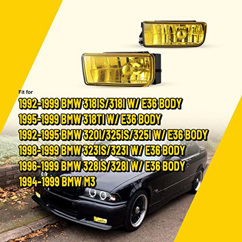 AUTOFREE Fog Lights Compatible with BMW M3 (E36) 3 Series 1992 1993 1994 1995 1996 1997 1998 1999 Fog Lamps Replacement Assembly with H1 12V 55W Bulbs-1 Pair (Yellow Lens) - Image 3