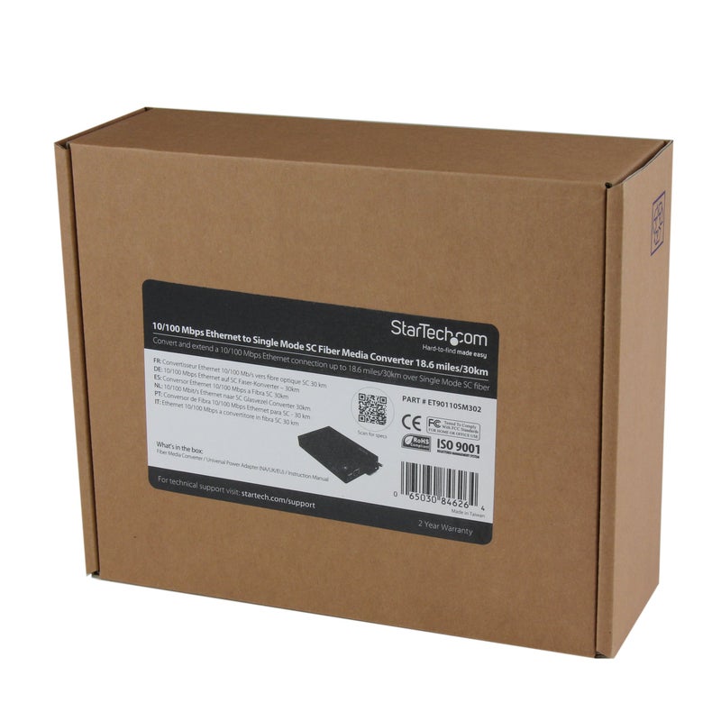 StarTech.com 10/100 Mbps Single Mode Fiber Media Converter SC - 18.6 miles/30km Over Single Mode SC Fiber, TAA (ET90110SM302) - Image 5