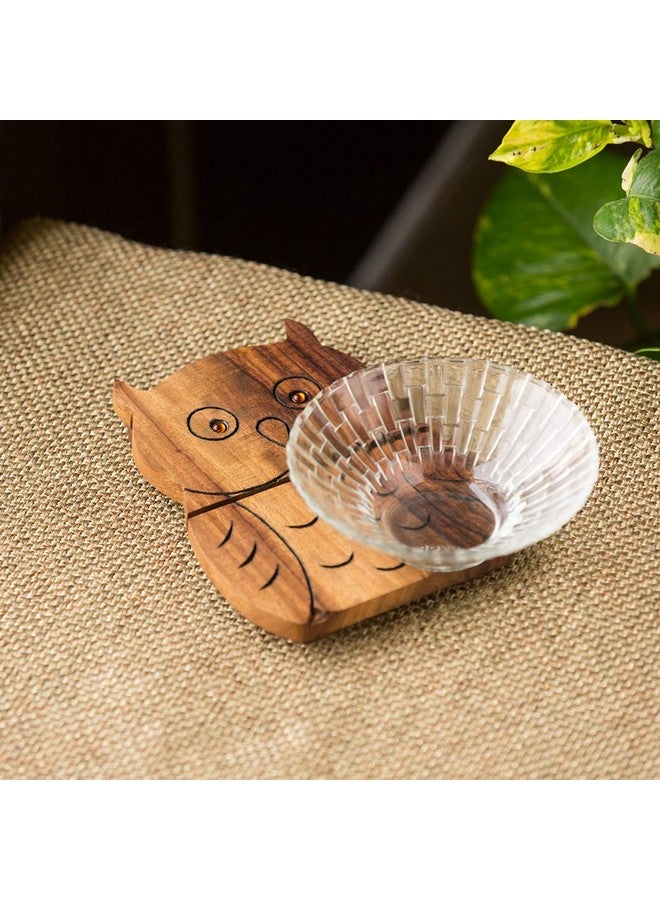 ExclusiveLane ExclusiveLane 'A Happy-Go-Lucky Owl' Décor Hand Carved Dining Table Accessories Wooden Coffee Tea Coaster Table Hot Pots Trivets Stand Holder - Image 1