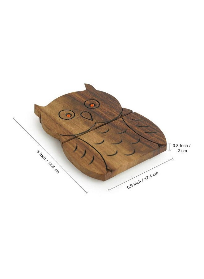 ExclusiveLane ExclusiveLane 'A Happy-Go-Lucky Owl' Décor Hand Carved Dining Table Accessories Wooden Coffee Tea Coaster Table Hot Pots Trivets Stand Holder - Image 3