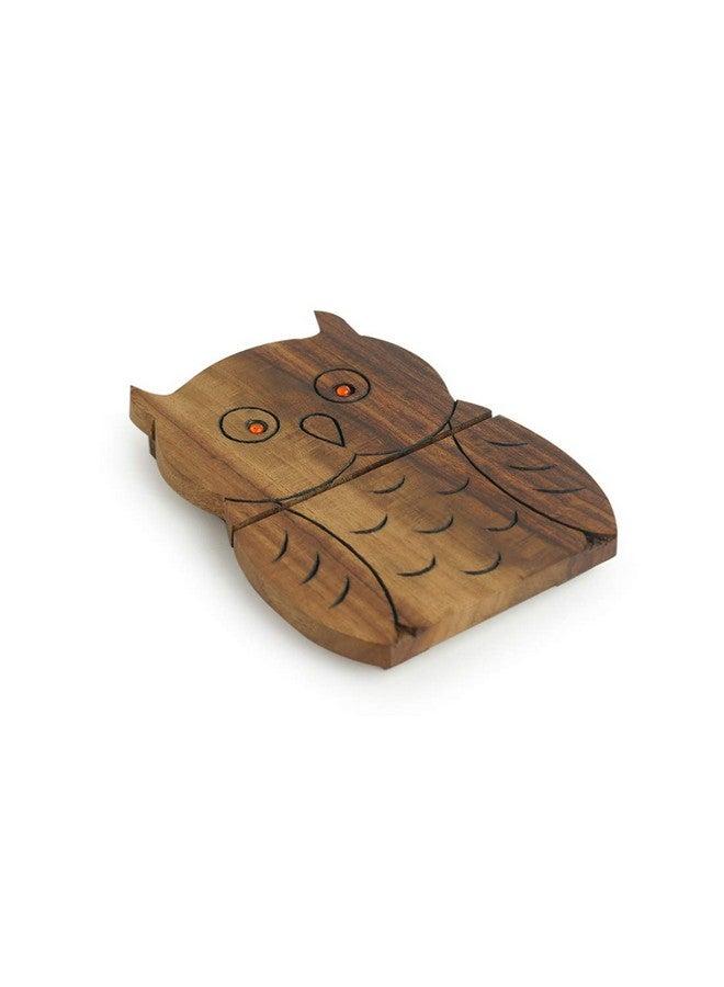 ExclusiveLane ExclusiveLane 'A Happy-Go-Lucky Owl' Décor Hand Carved Dining Table Accessories Wooden Coffee Tea Coaster Table Hot Pots Trivets Stand Holder - Image 2