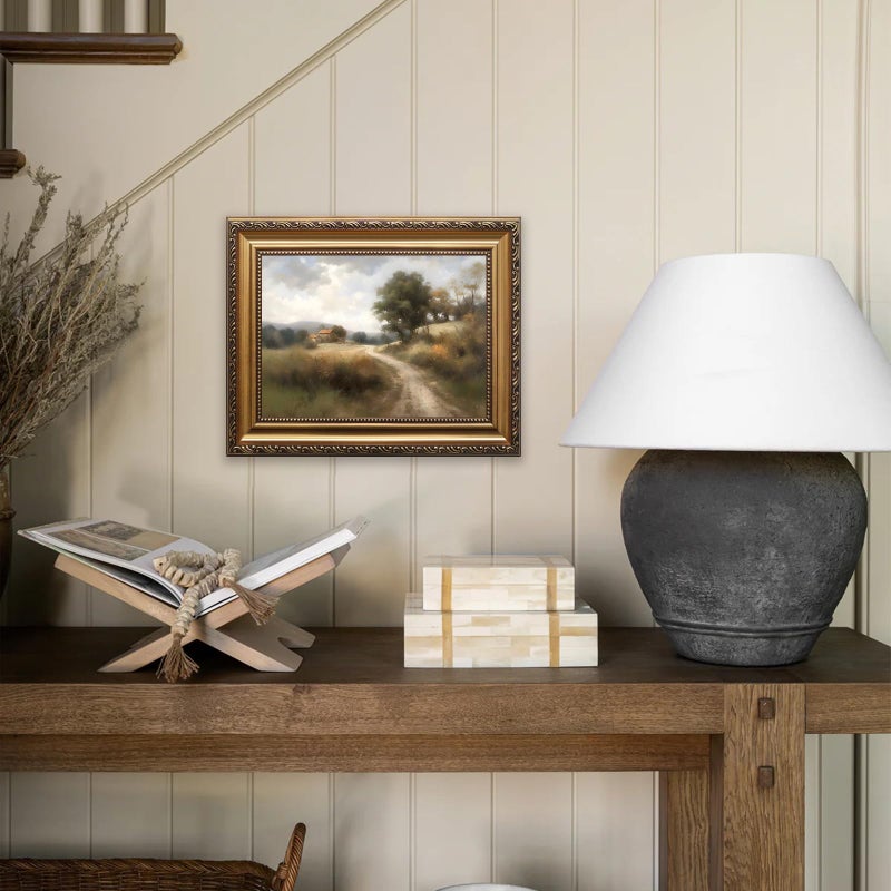 ASTRDECOR Vintage Gold Framed Wall Art, Vintage Field Country Nature Wall Art Prints, House Landscape Paintings Canvas Wall Art for Bedroom, Hills Path Green Pictures Farmhouse Wall Decor for Living Room -9''x12'' - Image 3