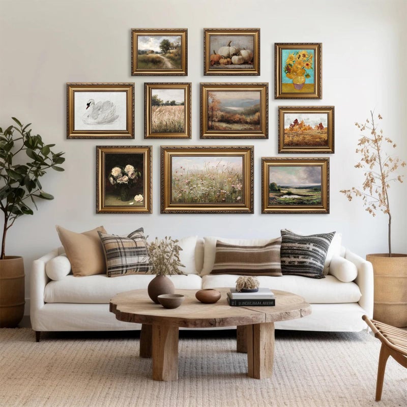 ASTRDECOR Vintage Gold Framed Wall Art, Vintage Field Country Nature Wall Art Prints, House Landscape Paintings Canvas Wall Art for Bedroom, Hills Path Green Pictures Farmhouse Wall Decor for Living Room -9''x12'' - Image 5