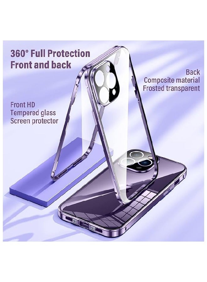 FOCUS Metal Case for iPhone 15 Pro , 360° Full Protection Ultra-Thin Clear Double Sided Tempered Glass Screen Protector Case Cover with Safety Lock and Camera Lens Protector (15 Pro , Gold) - Image 5