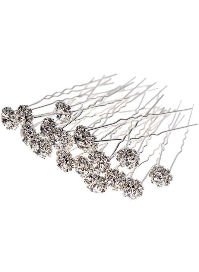 Topfinder Crystal Silver Metal Flower Decoration Juda Pins For Hair Wedding Pearl Pin Styling Decorative Accessories Women Girls Bridal Flare Diamond Flowers Fancy Braid Hairclips 12Pc - Image 2