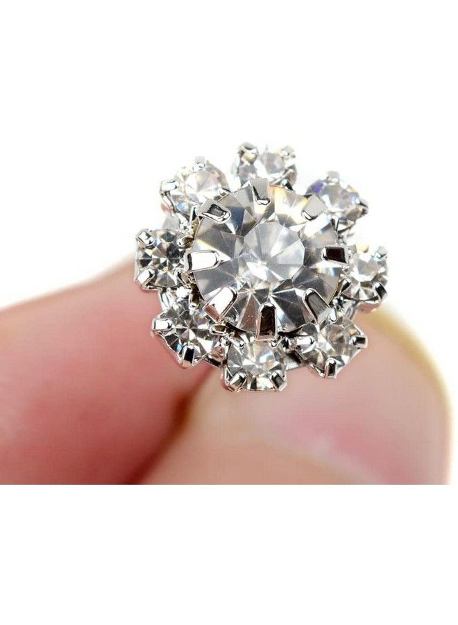 Topfinder Crystal Silver Metal Flower Decoration Juda Pins For Hair Wedding Pearl Pin Styling Decorative Accessories Women Girls Bridal Flare Diamond Flowers Fancy Braid Hairclips 12Pc - Image 5