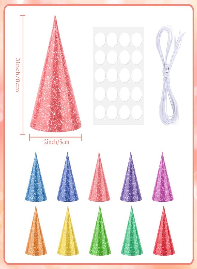 Atiloy 10 PCS Colorful Mini Party Hats for Stuffed Animals Lovely Glitter Paper Cone Tiny Birthday Hats for Baby, Pets, Dolls, Assorted - Image 2