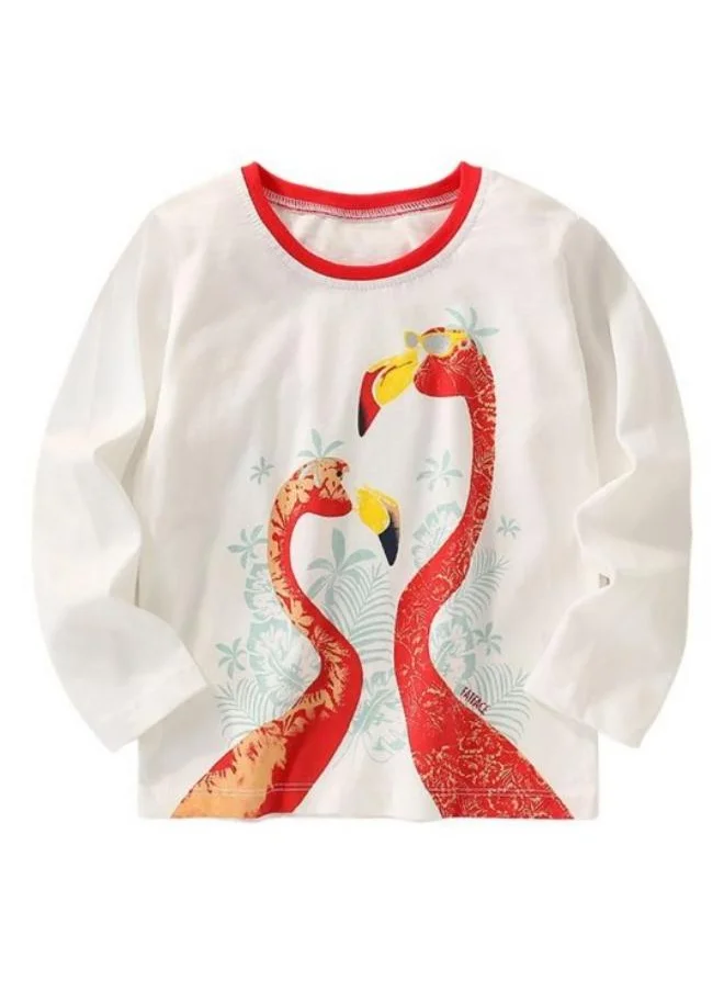 YUNIQEE White Printed Long Sleeve Crew Neck T-Shirt