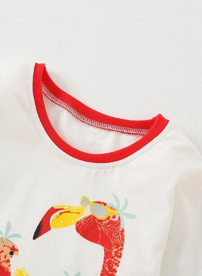 YUNIQEE White Printed Long Sleeve Crew Neck T-Shirt