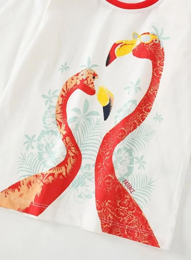YUNIQEE White Printed Long Sleeve Crew Neck T-Shirt