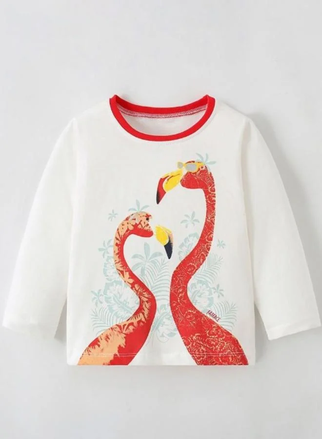 YUNIQEE White Printed Long Sleeve Crew Neck T-Shirt