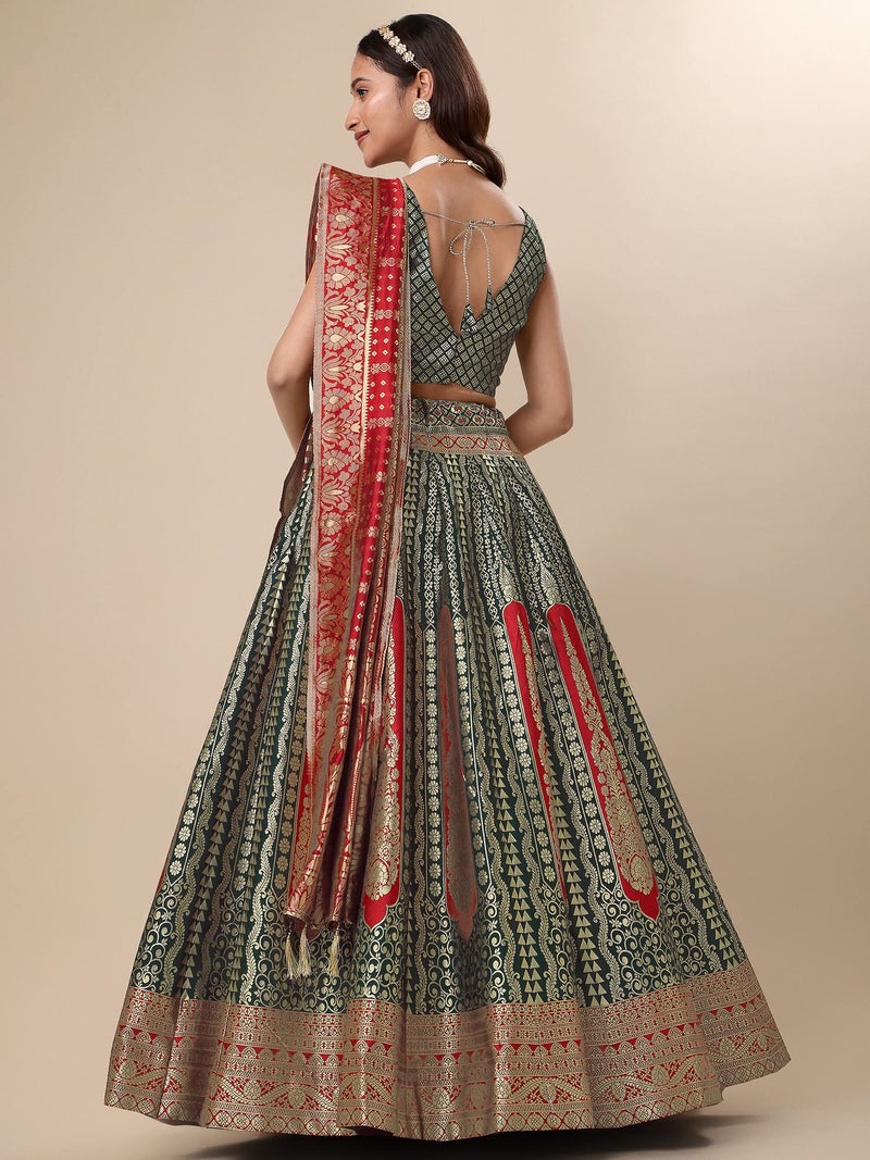 PURVAJA Women's Jacquard Semi-Stitched Lehenga choli (Lihaaz-D-Green_Green_Free Size) - Image 3