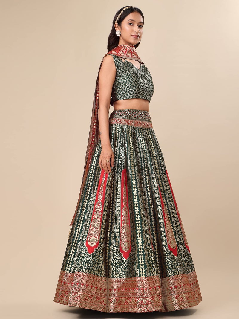 PURVAJA Women's Jacquard Semi-Stitched Lehenga choli (Lihaaz-D-Green_Green_Free Size) - Image 2