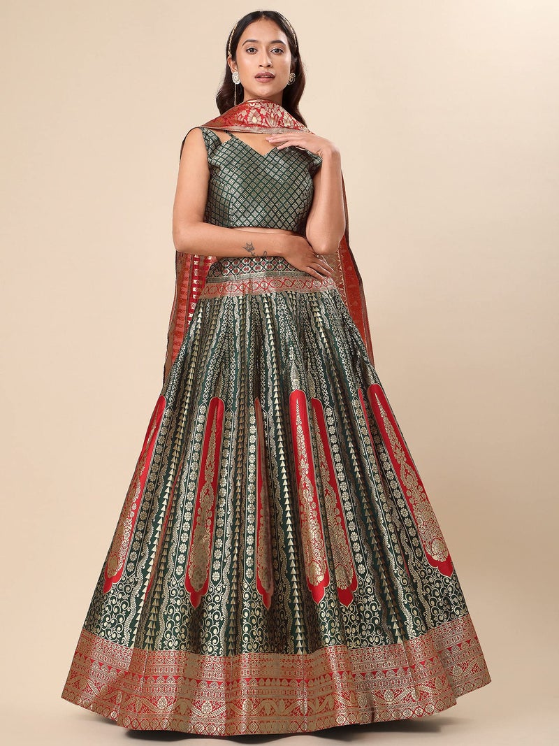 PURVAJA Women's Jacquard Semi-Stitched Lehenga choli (Lihaaz-D-Green_Green_Free Size) - Image 4