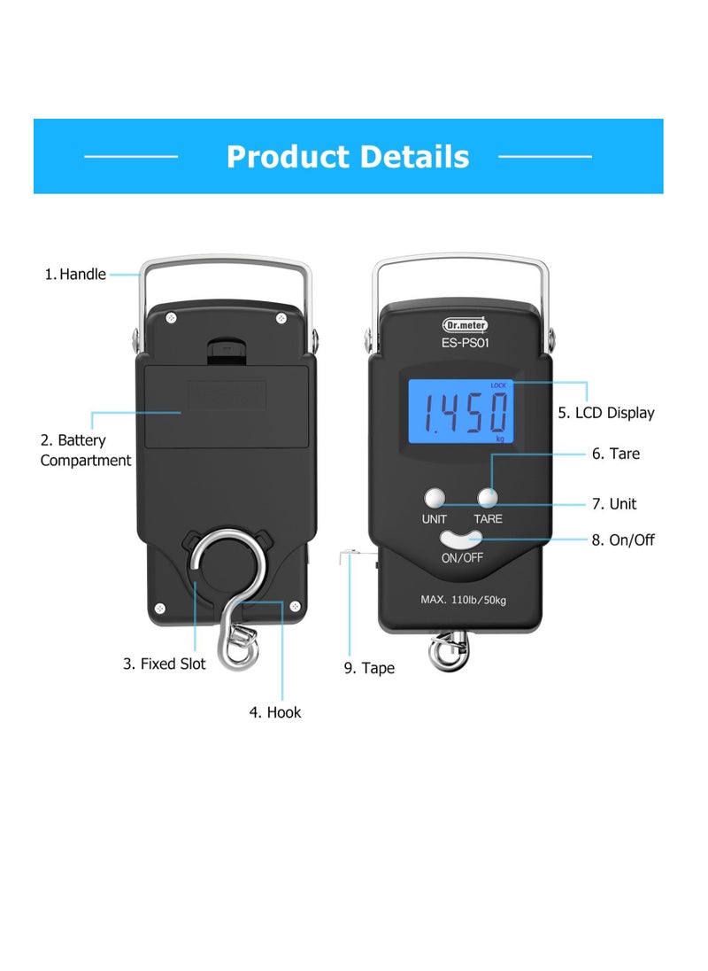 Dr.Meter Dr.meter Fish Scale - PS01 110lb/50kg Backlit LCD Display Digital Scale with Built-in Measuring Tape - Fishing Scale with 2 AAA Batteries, Pocket Size - Fishing Gifts for Men  - Image 5