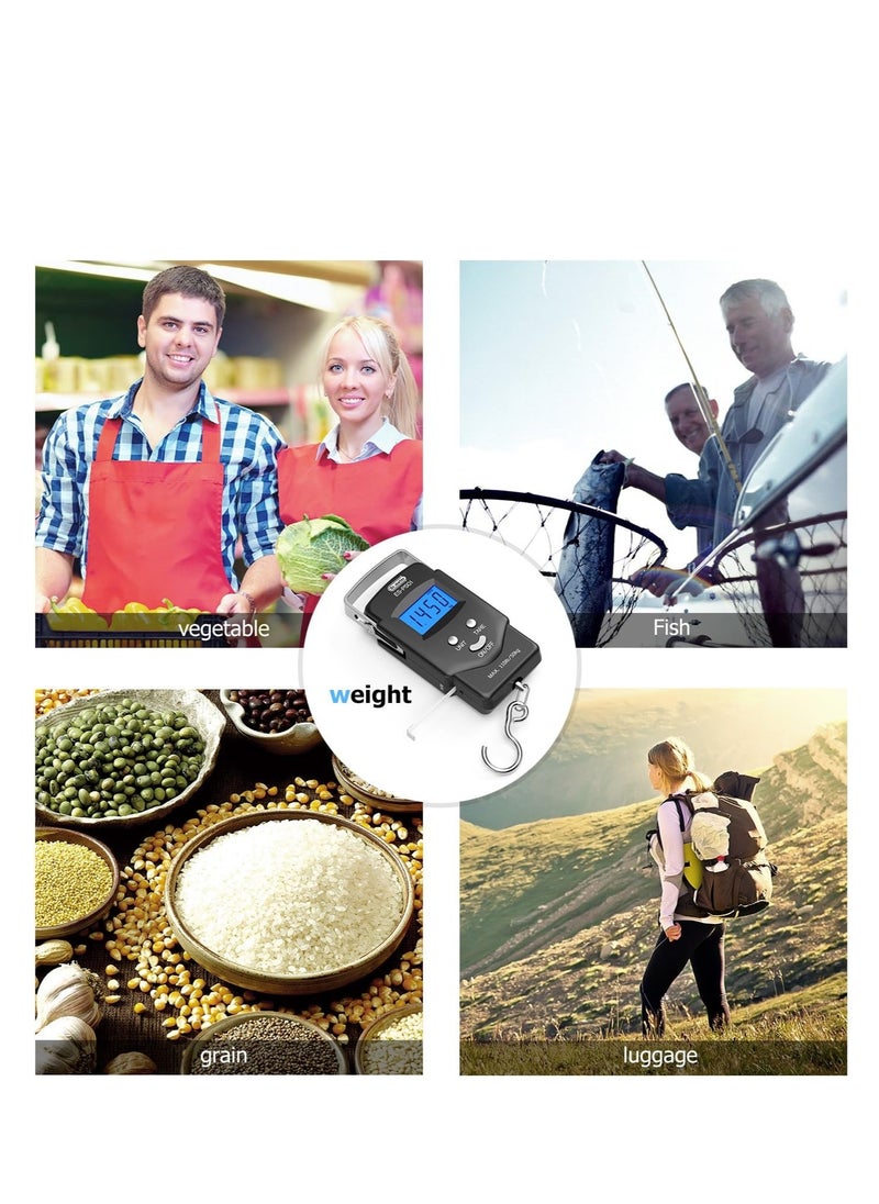 Dr.Meter - Dr.meter Fish Scale - PS01 110lb/50kg Backlit LCD Display Digital Scale with Built-in Measuring Tape - Fishing Scale with 2 AAA Batteries, Pocket Size - Fishing Gifts for Men - Image 1