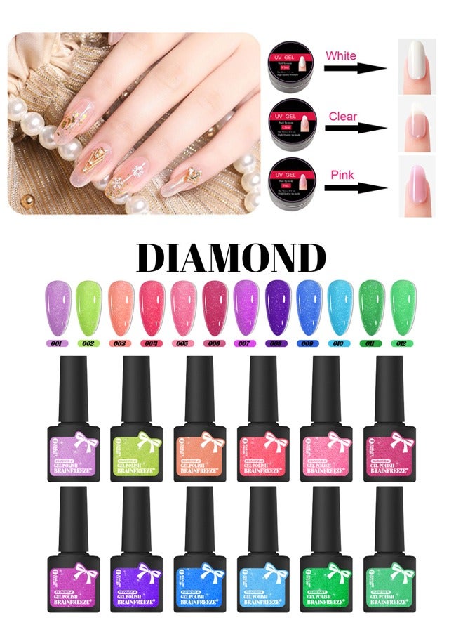 Generic Gel Nail Polish Kit ， 48W Led UV Lamp, 12 Colors Nail Polish with Base Coat and Top coat Set, 3 Colors Quick Gel Nail Extension Kit, 48 Bottles Pearl Rhinestone Art Deco Tools,Kit Gift For Women  - Image 2