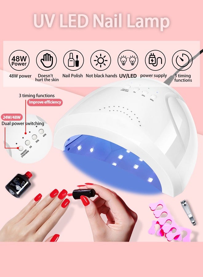 Generic Gel Nail Polish Kit ， 48W Led UV Lamp, 12 Colors Nail Polish with Base Coat and Top coat Set, 3 Colors Quick Gel Nail Extension Kit, 48 Bottles Pearl Rhinestone Art Deco Tools,Kit Gift For Women  - Image 3