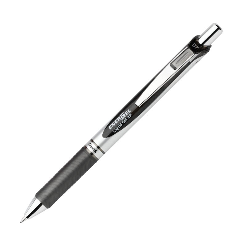Pentel أقلام جل سائلة قابلة للسحب من Pentel® EnerGel™، نقطة متوسطة، 0.7 مم، برميل فضي، حبر أسود، عبوة من 12 - Image 4