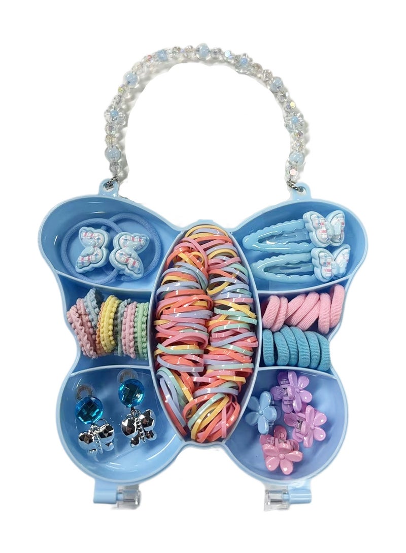 بوليفياز مجموعة إكسسوارات شعر بوليفيا للفتيات: صندوق هدايا فراشة زرقاء - 2 مشابك كرتون، 2 مشابك شعر، أقراط أطفال، أربطة شعر ملونة وأقواس | هدية مثالية لأعياد الميلاد/الحفلات/المناسبات للفتيات 3-12 سنة - Image 5