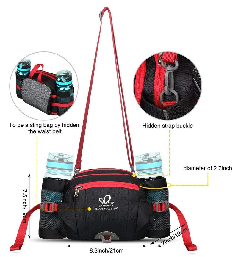 WATERFLY Fanny Pack Waist Bag: Fannie Pack 2 Water Bottle Holders Lumbar Belt Hiking Walking Running Jogging Camping Large Woman Man (Bottle Not Included) - Image 5