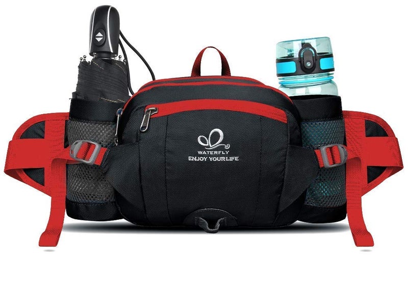 WATERFLY Fanny Pack Waist Bag: Fannie Pack 2 Water Bottle Holders Lumbar Belt Hiking Walking Running Jogging Camping Large Woman Man (Bottle Not Included) - Image 1