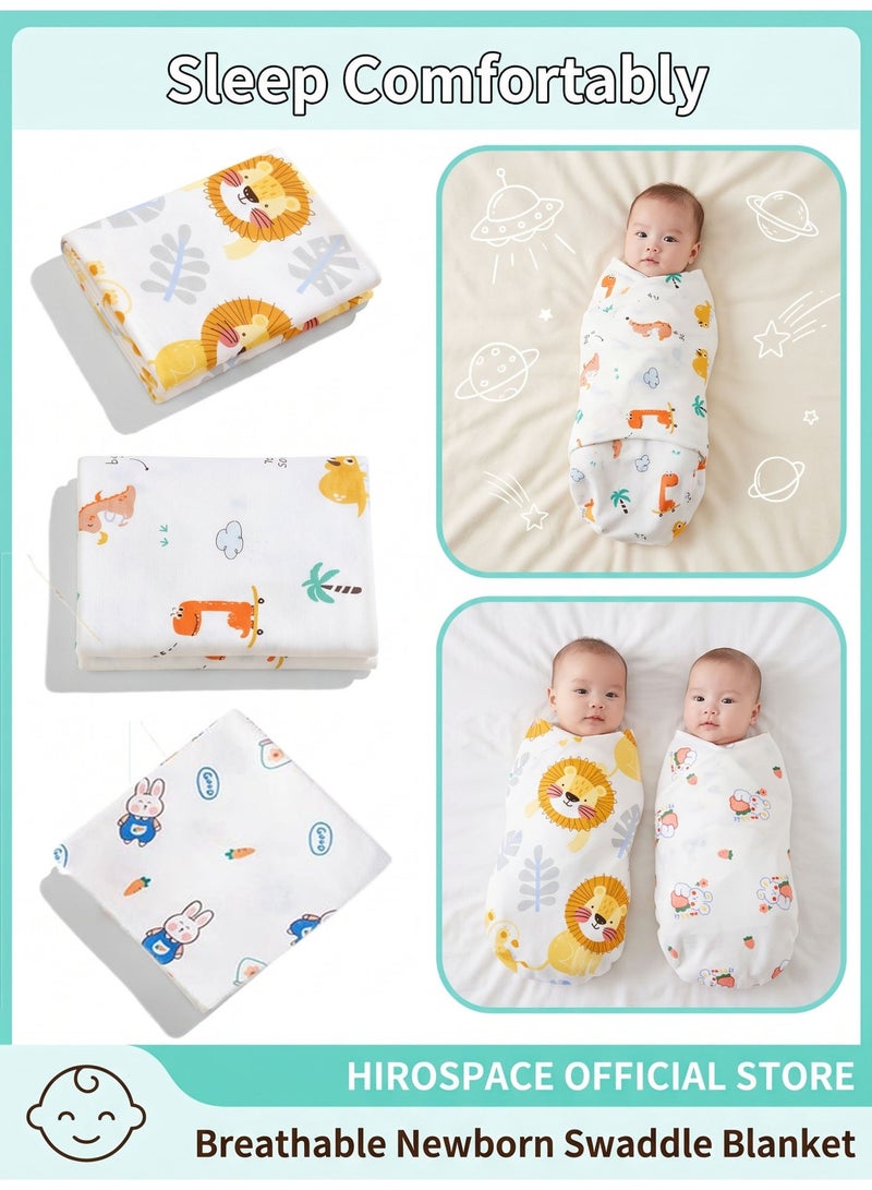 Hirospace 3 PCS Newborn Baby Swaddle Blankets, Soft Cotton Infant Swaddle Wrap, Breathable Sleep Sack for Baby Boys & Girls - Image 1