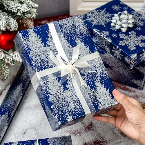 MAYPLUSS Pink Christmas Wrapping Paper, Snowflake Wrapping Paper, Metallic Foil Girly Pastel Snowflake, Plaid Design Christma Gift Wrap for Girl Women Winter Holiday (Mini Roll, 17 Inch X 16.5 Feet) - Image 4
