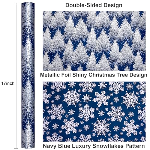 MAYPLUSS Pink Christmas Wrapping Paper, Snowflake Wrapping Paper, Metallic Foil Girly Pastel Snowflake, Plaid Design Christma Gift Wrap for Girl Women Winter Holiday (Mini Roll, 17 Inch X 16.5 Feet) - Image 3