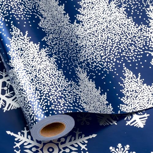 MAYPLUSS Pink Christmas Wrapping Paper, Snowflake Wrapping Paper, Metallic Foil Girly Pastel Snowflake, Plaid Design Christma Gift Wrap for Girl Women Winter Holiday (Mini Roll, 17 Inch X 16.5 Feet) - Image 1