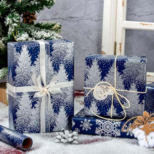 MAYPLUSS Pink Christmas Wrapping Paper, Snowflake Wrapping Paper, Metallic Foil Girly Pastel Snowflake, Plaid Design Christma Gift Wrap for Girl Women Winter Holiday (Mini Roll, 17 Inch X 16.5 Feet) - Image 2