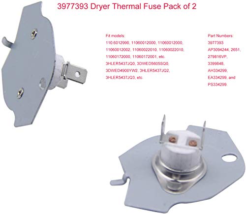 JIUDANI 3977393 Dryer Thermal Fuse, Replacement for Kenmore, Roper, Dryers Replaces Number AP3094244 3399848 AH334299 279816VP, (2Pcs) - Image 2