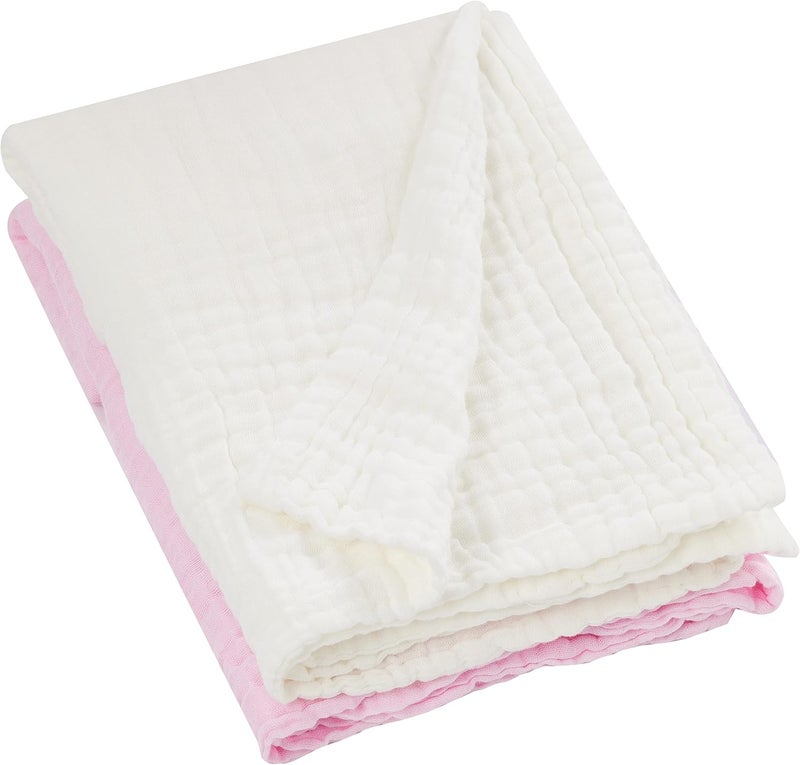 Anvi Baby Set of 2 Organic Muslin Soft Antibacterial Baby Bath Towels - Pink & White, 105x105 cm - Image 1