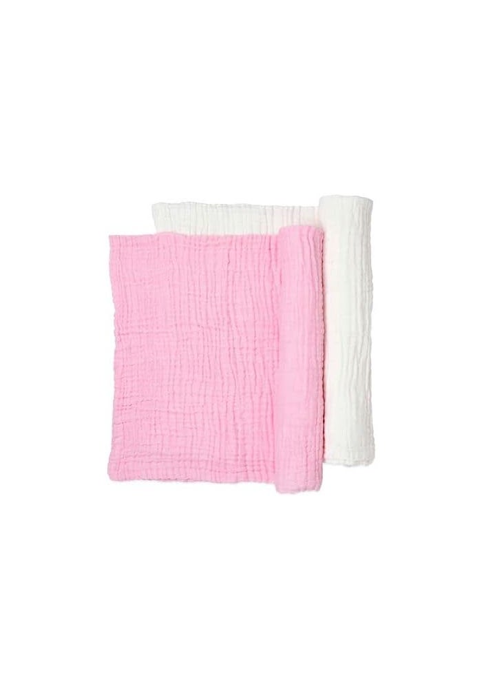 Anvi Baby Set of 2 Organic Muslin Soft Antibacterial Baby Bath Towels - Pink & White, 105x105 cm - Image 2