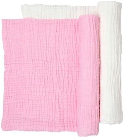 Anvi Baby Set of 2 Organic Muslin Soft Antibacterial Baby Bath Towels - Pink & White, 105x105 cm - Image 2