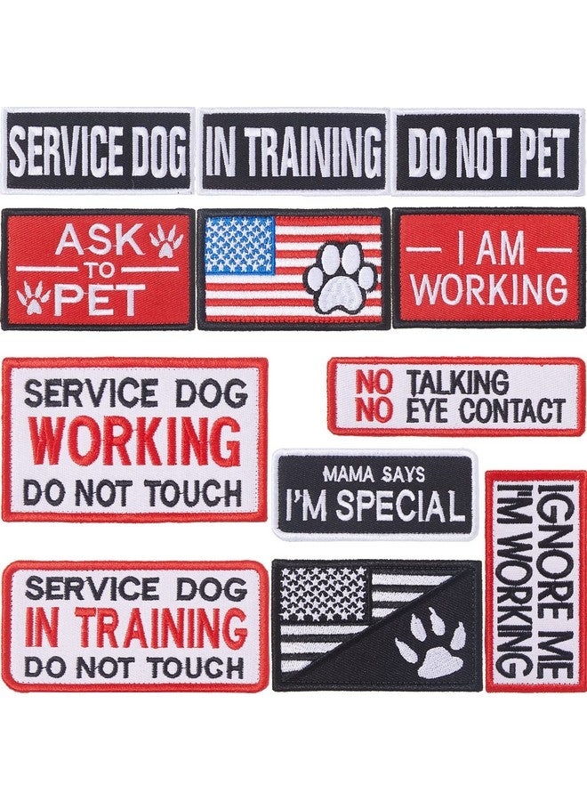 Canlierr 12 Pieces Service Dog Vest Patches with Adhesive Strap Removable Harnesses Tactical Hook and Loop Patch Set of American Flag Ask to Pet in Training - Image 1