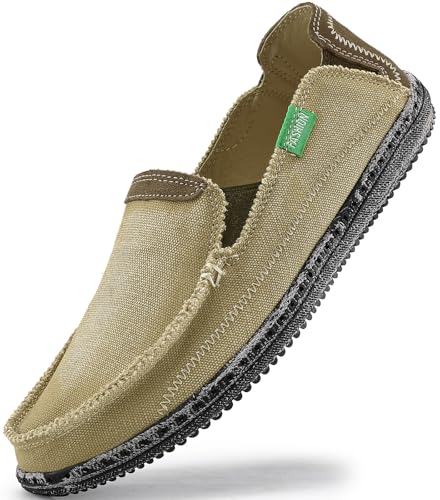 VILOCY Mens Slip on Deck Shoes Casual Canvas Loafers Summer Beach Boat Shoes Zero Drop Vintage Flat Tan US10.5 EU44 - Image 1
