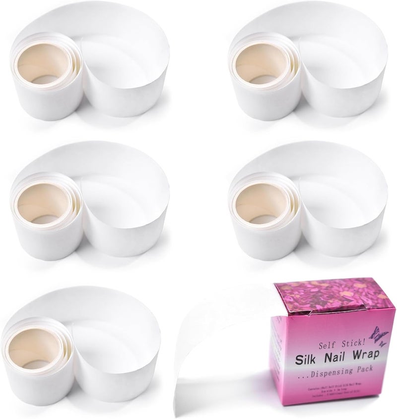 KADS 5 Rolls Nail Repair Fiberglass Silk Wrap Self Adhesive Anti Damage DIY Strong Protect Reinforce Extension StickerNail Protector Tool for Home Use or Salon 5 Rolls