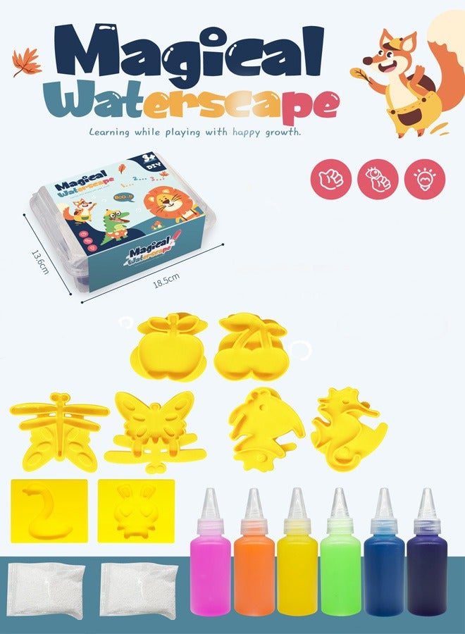 RAWAID Magic Water Elf Beads Toy Set with Box DIY Maker kit Jelly Sea Animal Creature Sensory Bin Set Toys for Children Over 3 Years Old 6 Colors 8 Molds 2 Powder - Image 1