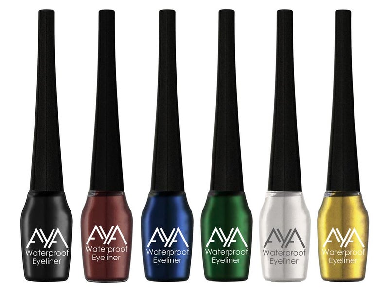 AYA Waterproof Long Lasting Smudge Transfer Proof Liquid Eye Makeup Eyeliner Set of 6 Black Blue Brown Green Silver Golden 30 ml - Image 1