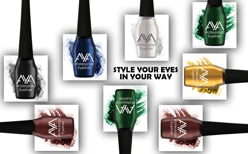 AYA Waterproof Long Lasting Smudge Transfer Proof Liquid Eye Makeup Eyeliner Set of 6 Black Blue Brown Green Silver Golden 30 ml - Image 3