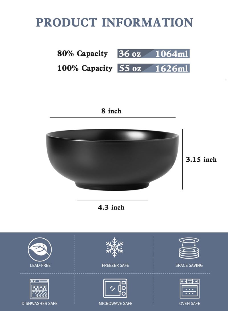 Kanwone Large Serving Bowls - 55 Ounce  Porcelain Salad Bowls  Pasta  Soup Bowls  Set of 2  Serving Dishes for Entertaining  Microwave and Dishwasher Safe  Matte Black - Image 2