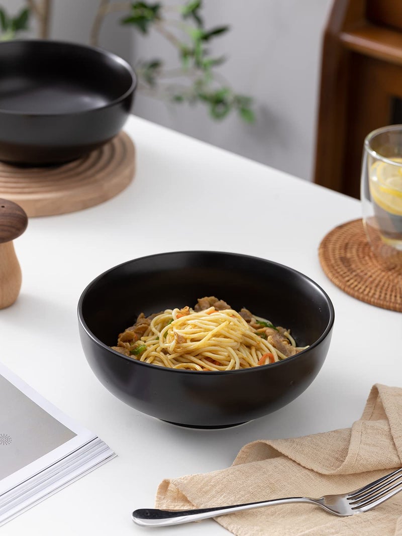 Kanwone Large Serving Bowls - 55 Ounce  Porcelain Salad Bowls  Pasta  Soup Bowls  Set of 2  Serving Dishes for Entertaining  Microwave and Dishwasher Safe  Matte Black - Image 5