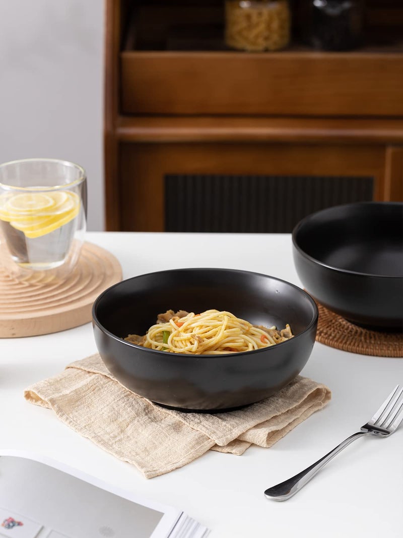 Kanwone Large Serving Bowls - 55 Ounce  Porcelain Salad Bowls  Pasta  Soup Bowls  Set of 2  Serving Dishes for Entertaining  Microwave and Dishwasher Safe  Matte Black - Image 3