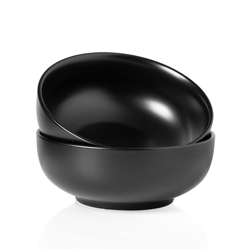 Kanwone Large Serving Bowls - 55 Ounce  Porcelain Salad Bowls  Pasta  Soup Bowls  Set of 2  Serving Dishes for Entertaining  Microwave and Dishwasher Safe  Matte Black - Image 1