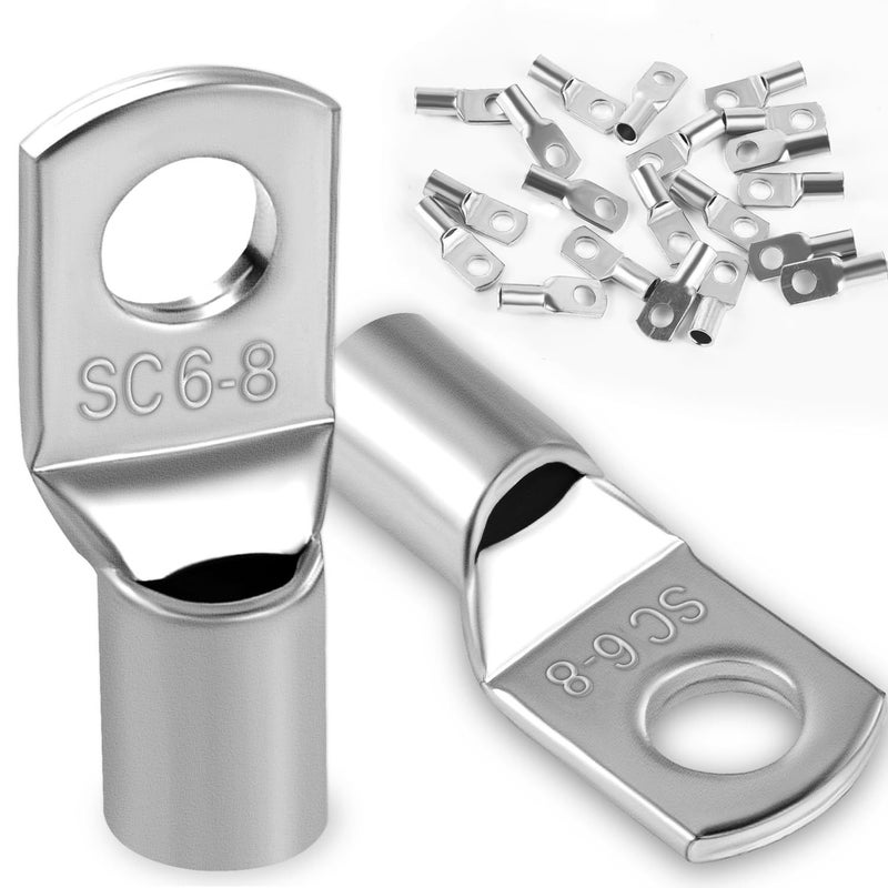 6mm2 M8 Ring Cable Lugs Copper Uninsulated 30 Pack Optimized Terminal Silver - Image 1